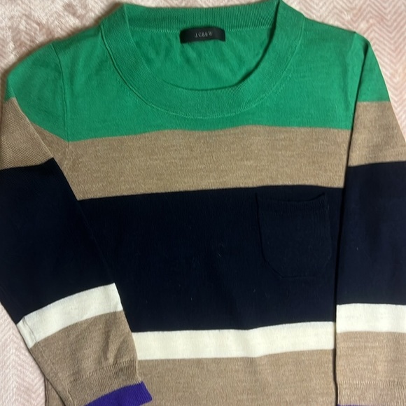 Gorgeous J.Crew 100% Merino Wool 3/4 length sleeve striped crew neck sweater - Picture 3 of 8